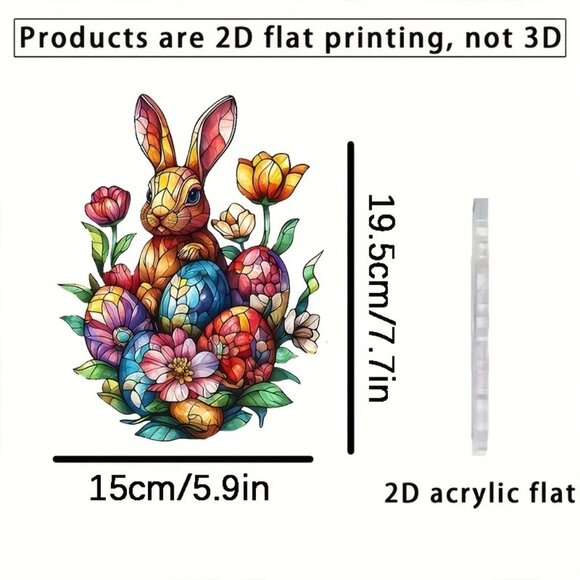 Suncatcher Bunny Rabbit Mosaic Easter Eggs Hanging Window Decor Colorful Spring - Picture 2 of 3